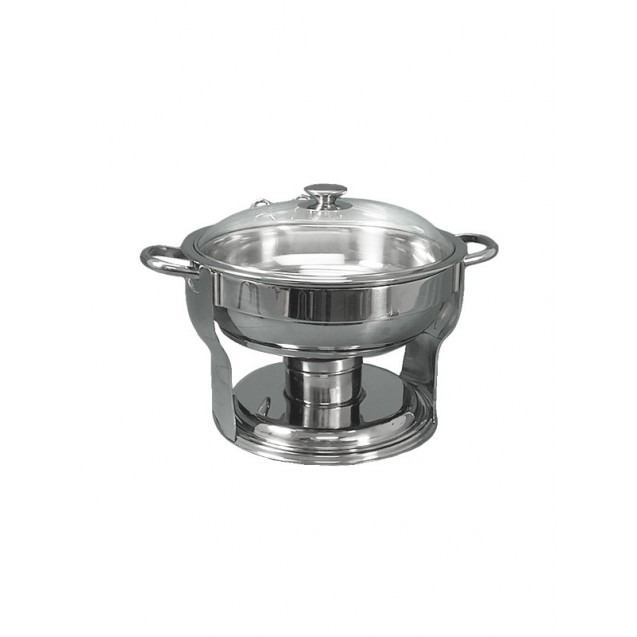 4 Quart Stainless Steel Round Server With Glass Lid
