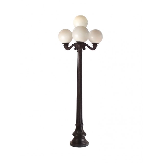 8' Black Street Lamp with 4 White Globes